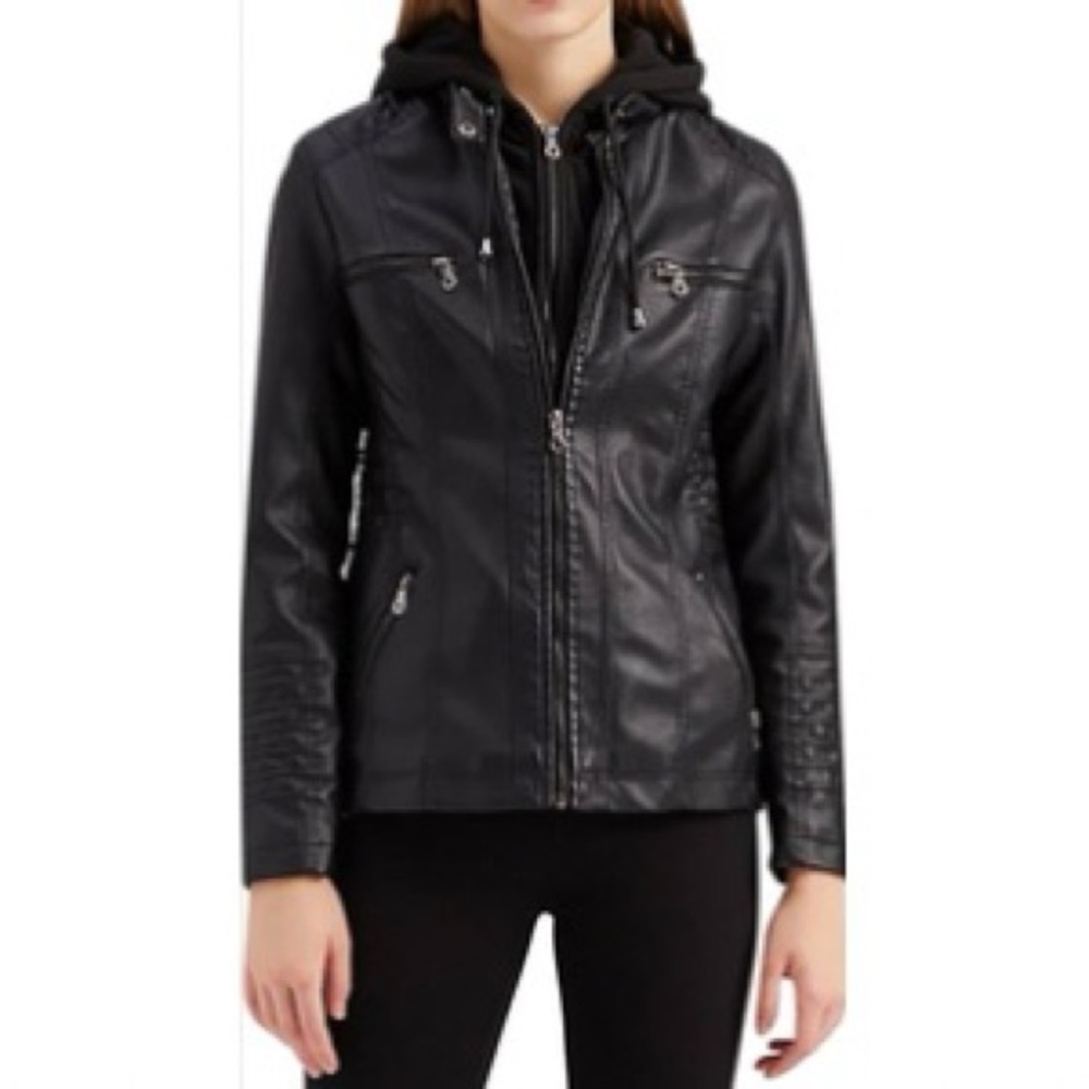 Women's Black Hooded Leather Jacket